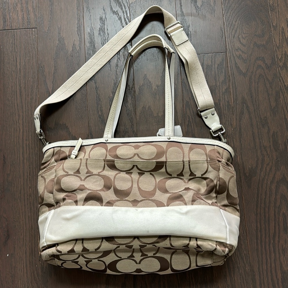 Coach Signature Monogram Stripe Tote/Weekender/Diaper Bag
